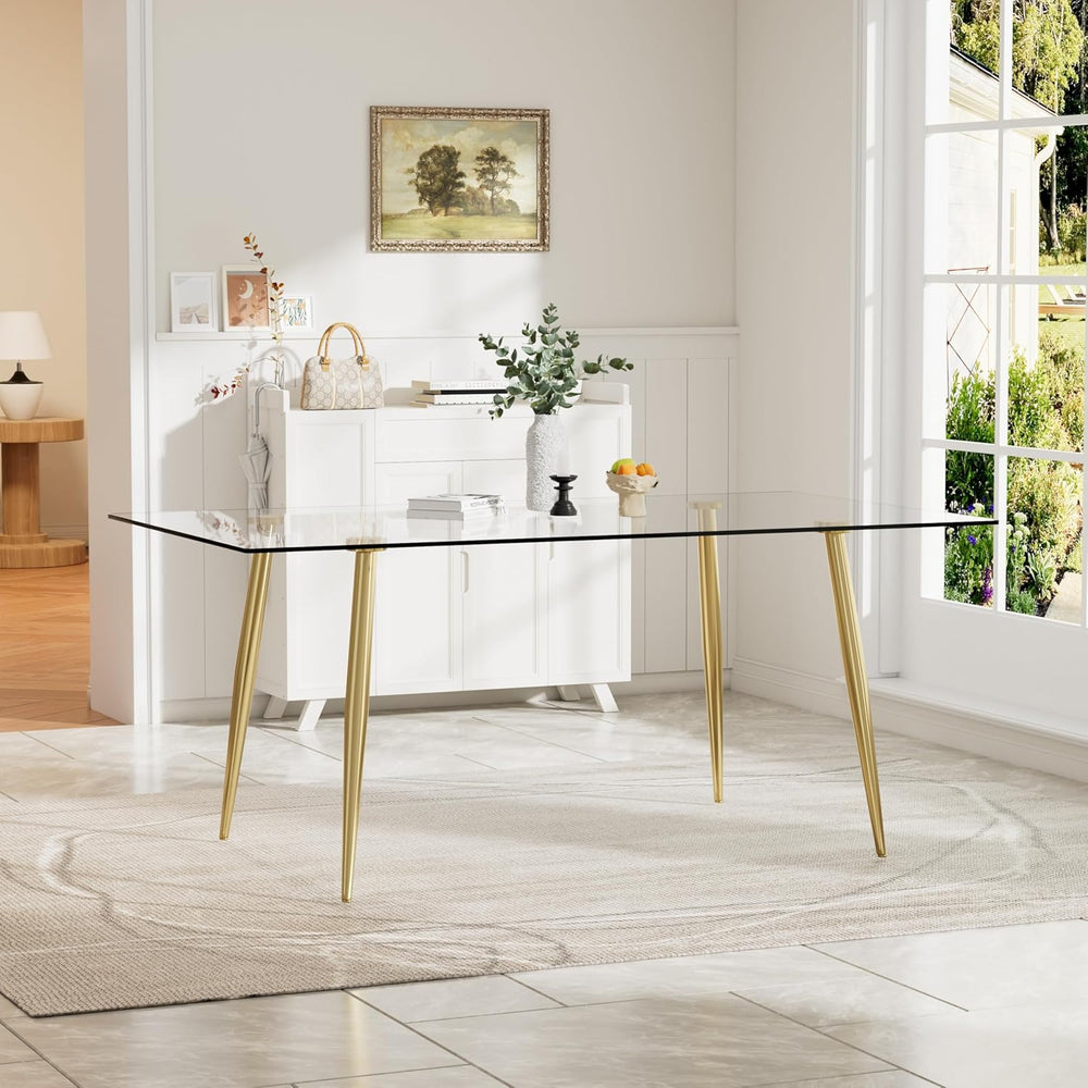 Baysitone Glass Dining Table for 4 with 63 inch Clear Rectangular Glass Top, ...