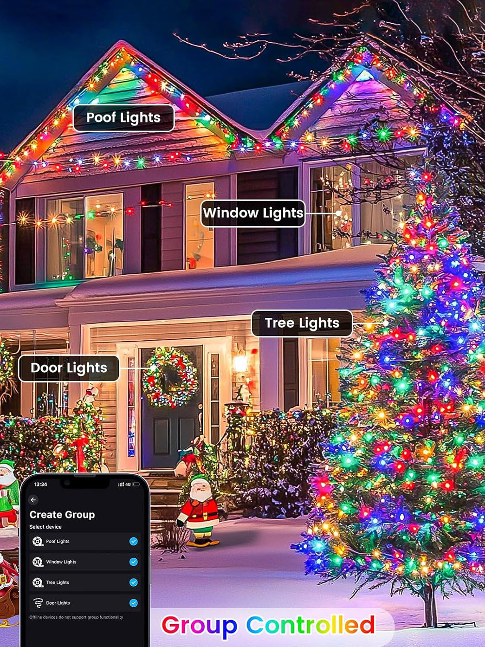 Smart Color Changing Halloween Lights String 112FT 300 LED APP and Remote