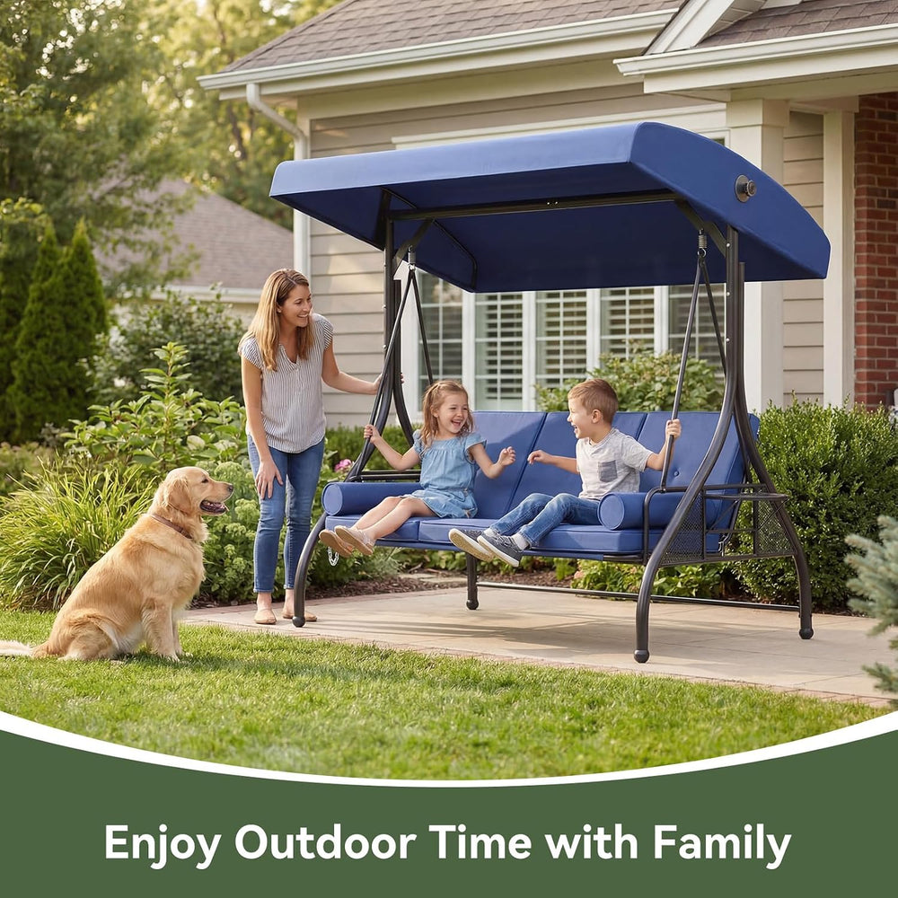 Aoxun Outdoor Porch Swing with Stand and Canopy, 3 Seats Outdoor Swings for A...