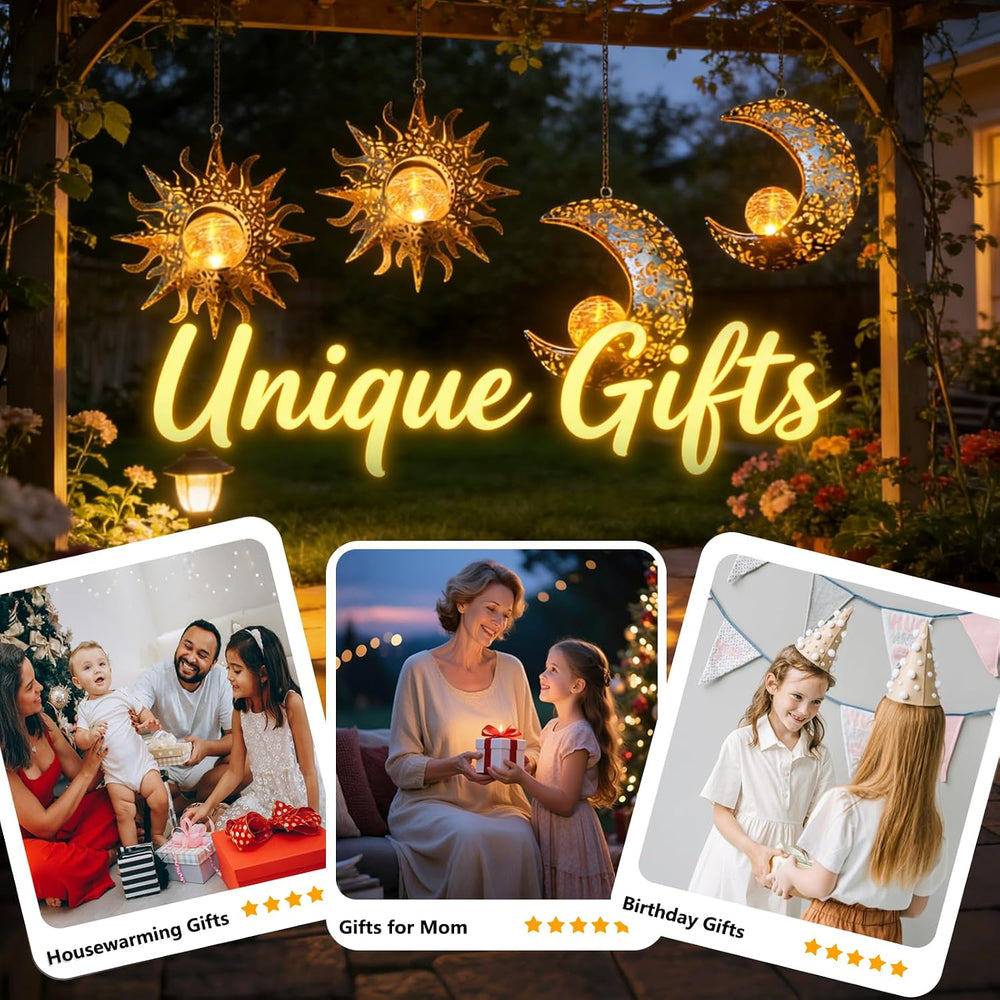 Solar Hanging Sun Moon Lights,Outdooor Lanterns Waterproof Garden Gifts