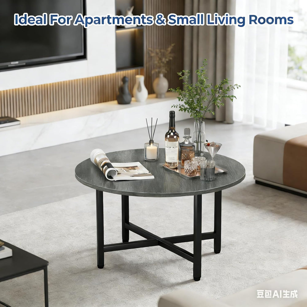 FAMIDGE Coffee Table, 23.6" Round Coffee Table, Gray Living Room Tables