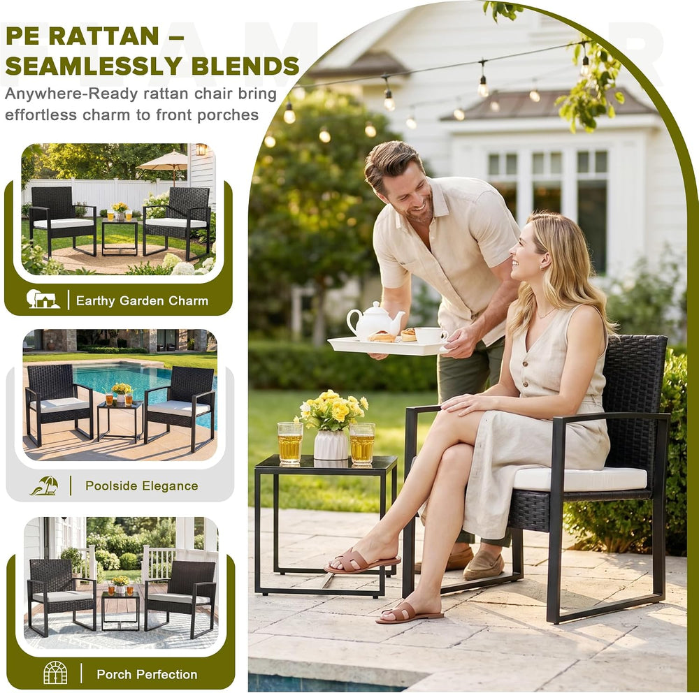 Flamaker 3 Pieces Patio Furniture Set Outdoor Wicker Bistro Chair (White)