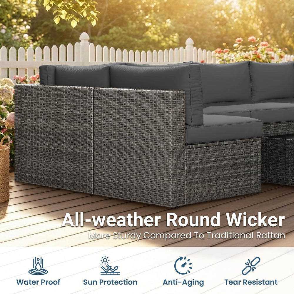 Wisteria Lane 7 Pieces Wicker Patio Furniture Set, All-Weather Patio Sectiona...