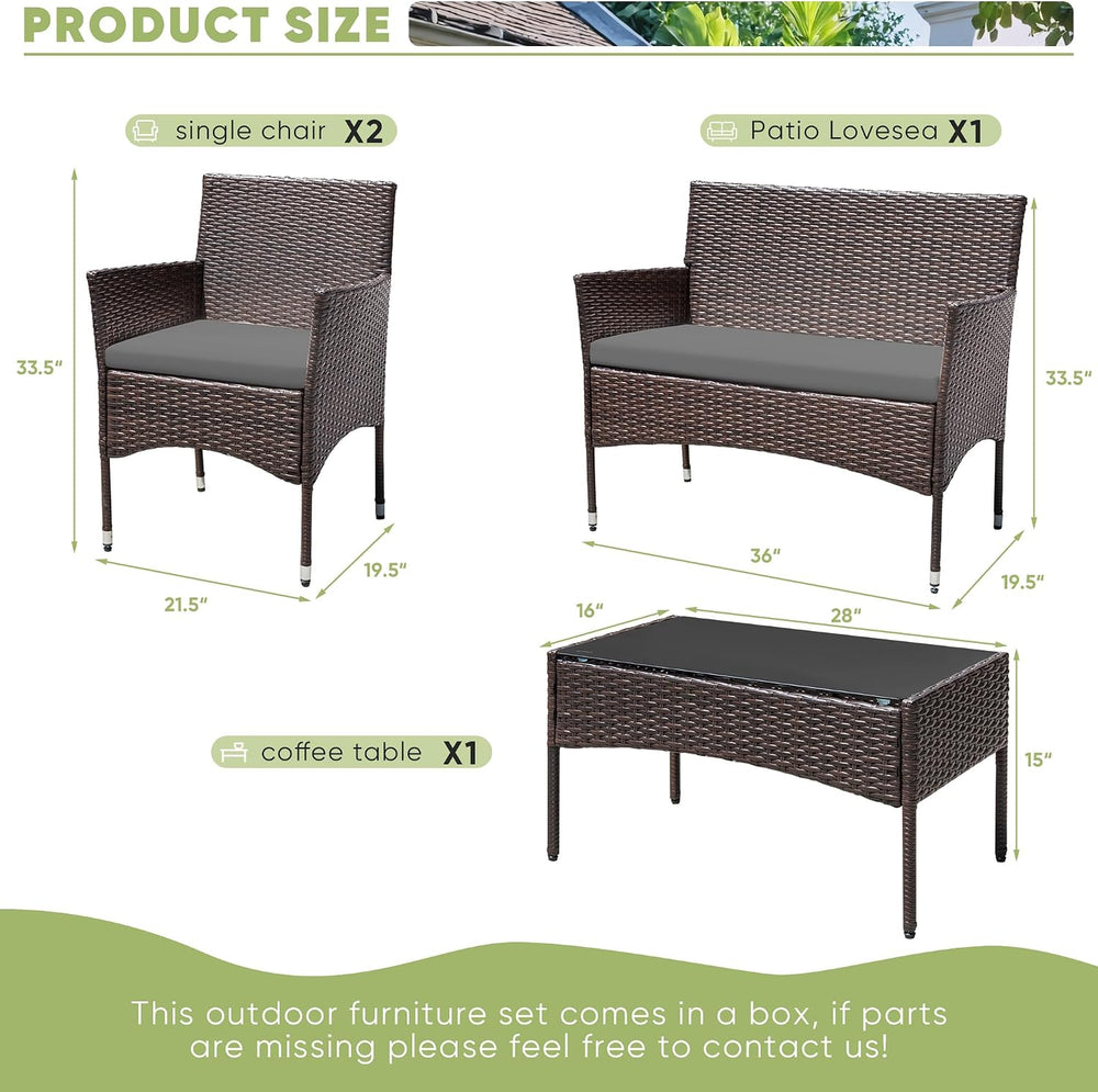 Greesum 4 Pieces Patio Furniture Conversation Sets,Brown and Gray