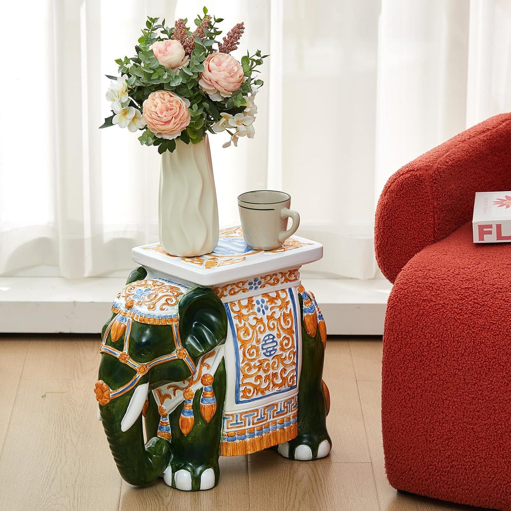 Leinuosen Elephant Garden Stool 16.5 Inch - Resin Elephant Side Table & P...