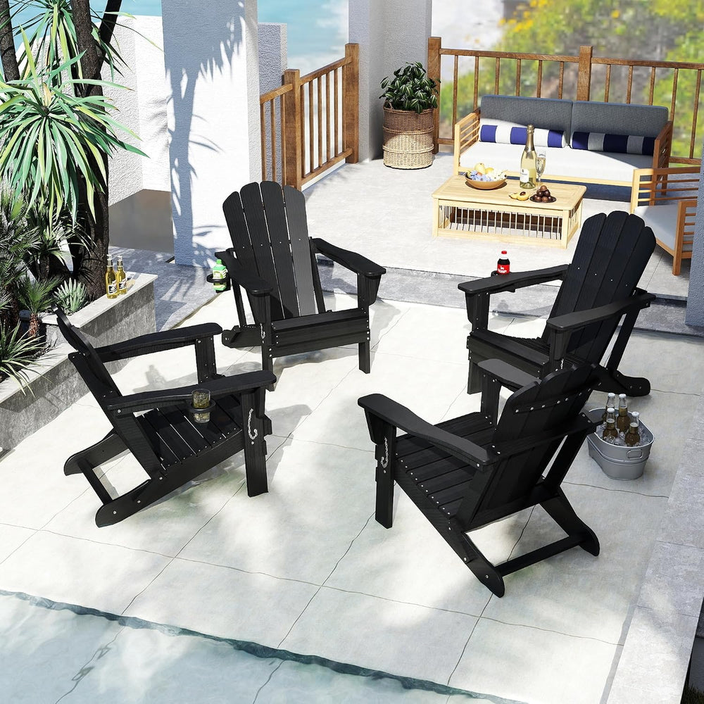 Domi Folding Adirondack Chair Set of 4, HDPE All-Weather Adirondack Chairs wi...