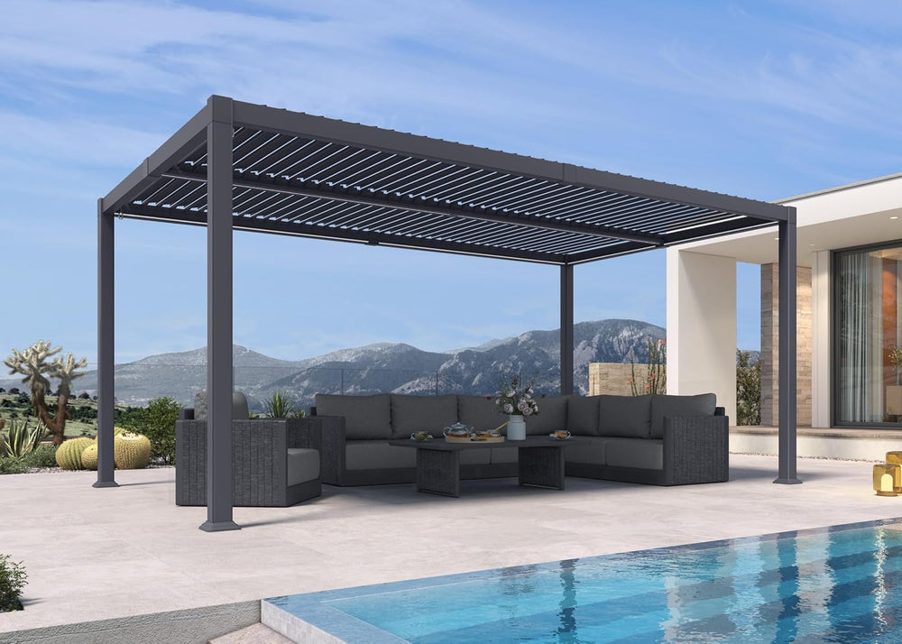 PURPLE LEAF 92KS Aluminum Pergola 10' x 16' with LED Strip Lights, Gray