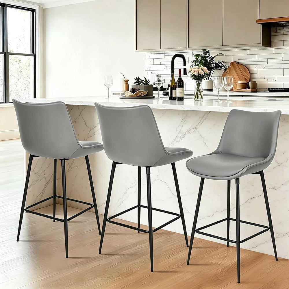 Counter Height Bar Stools Set of 2, FSC Certified Upholstered Faux Leather Ba...