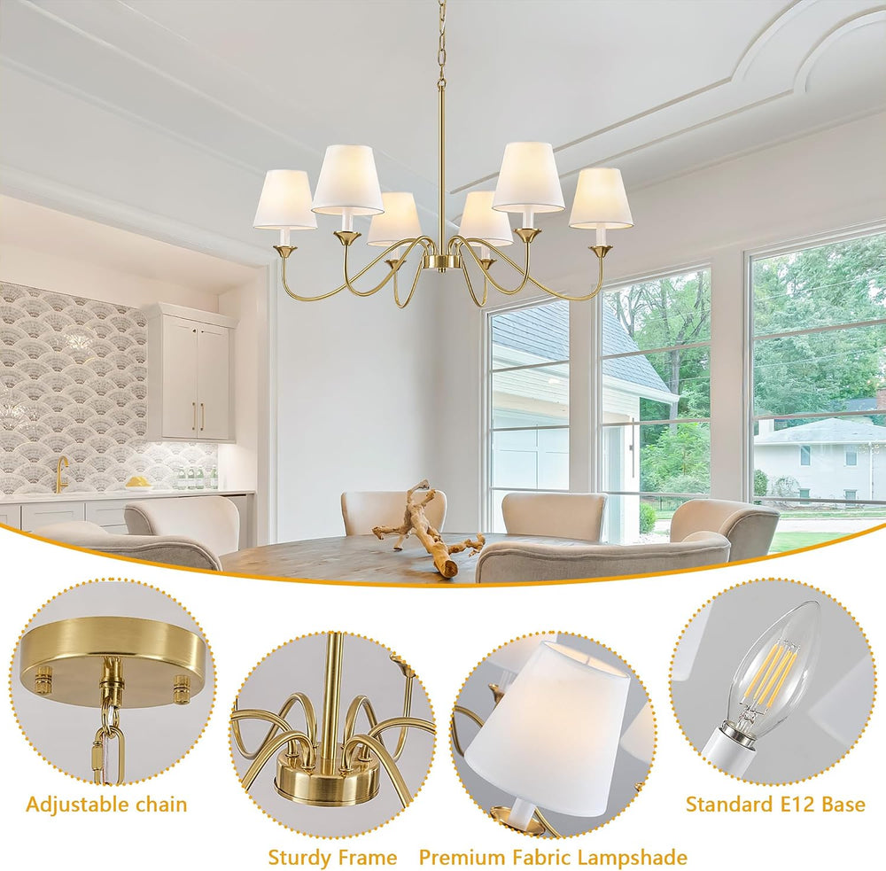 6 Lights Modern Brass Gold Chandeliers for Dining Room, Farmhouse Chandelier ...