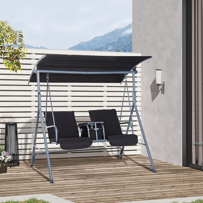 Outsunny 2 Person Porch Swing with Stand Canopy Outdoor Swing Gray