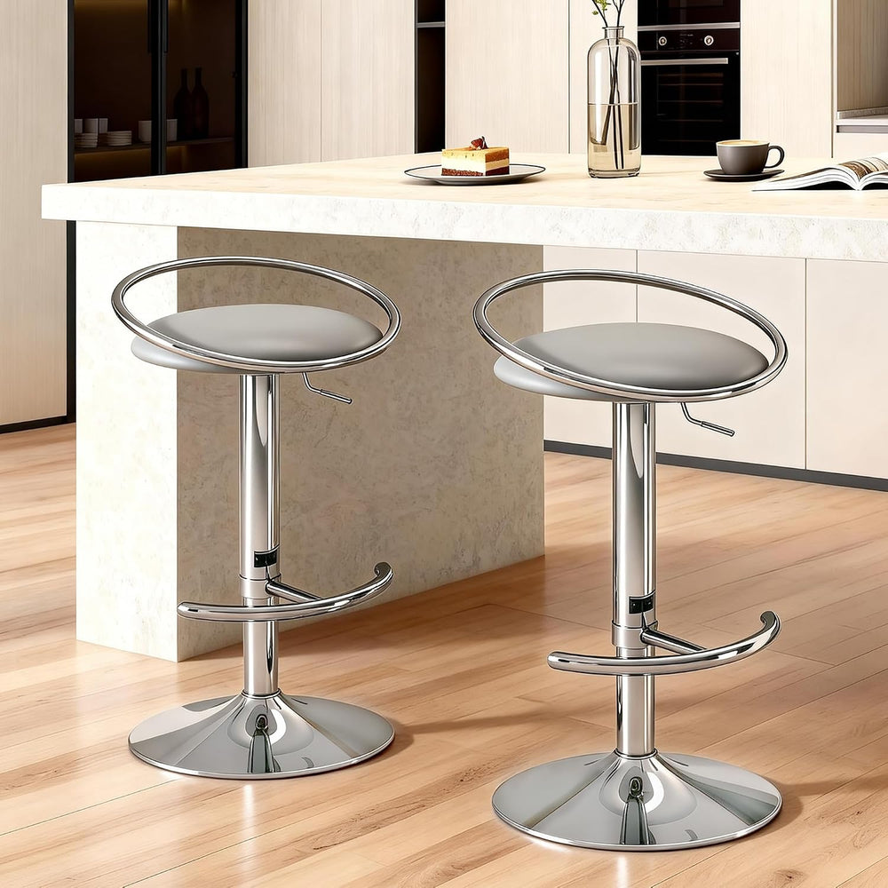 Bar Stools Set of 2, Adjustable Swivel Counter Stools with Upholstered Seat, ...