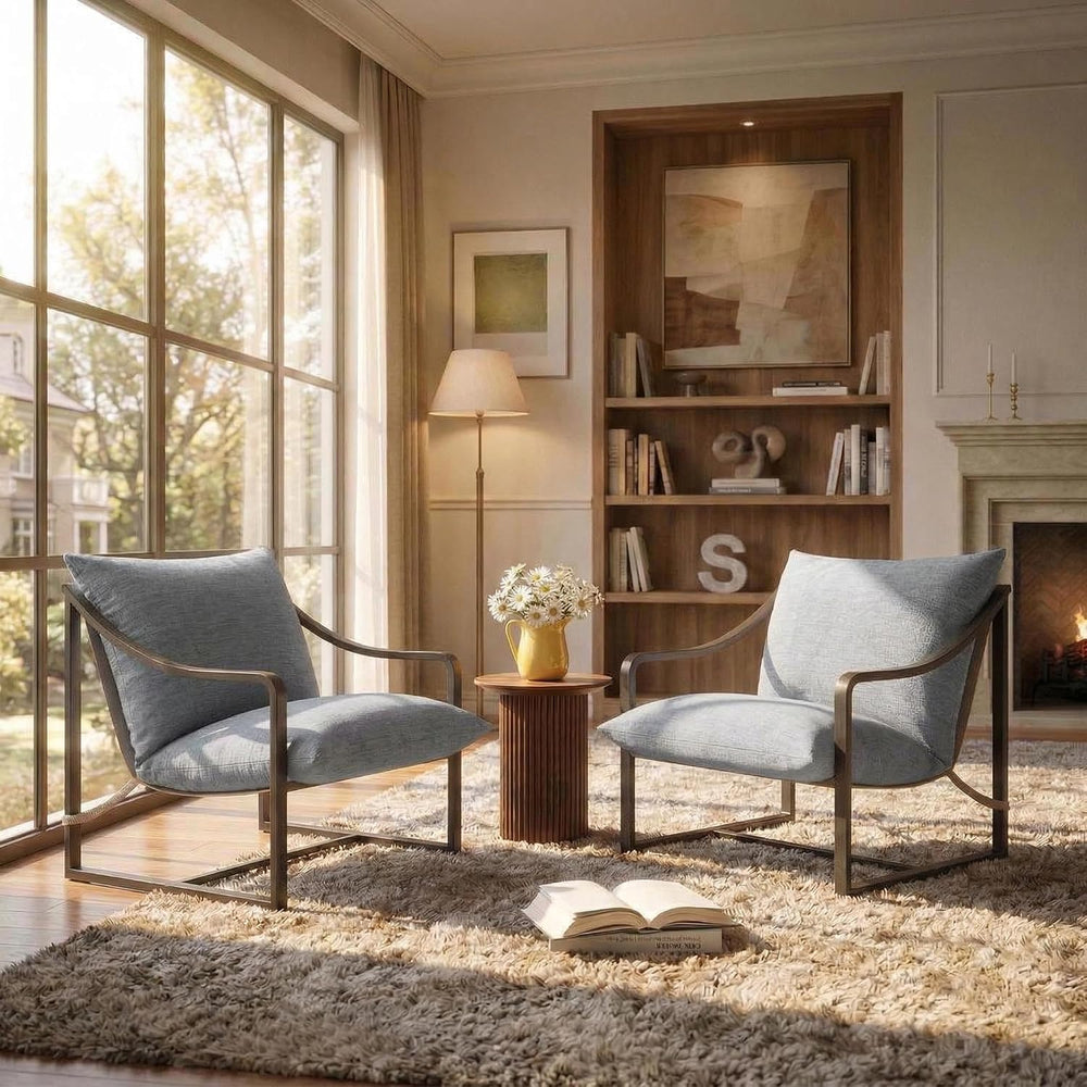 Grey Sling Accent Chair, Metal FrameSling Outdoor Chairs with Metal Frame and...