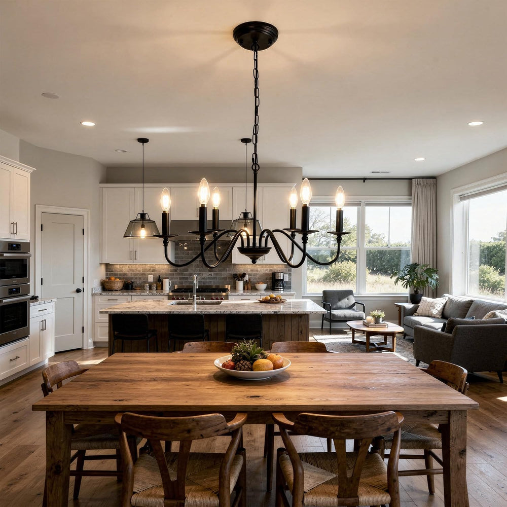 Phaosio Black Chandelier, 6-Light Farmhouse Candle Chandelier 29'', R...