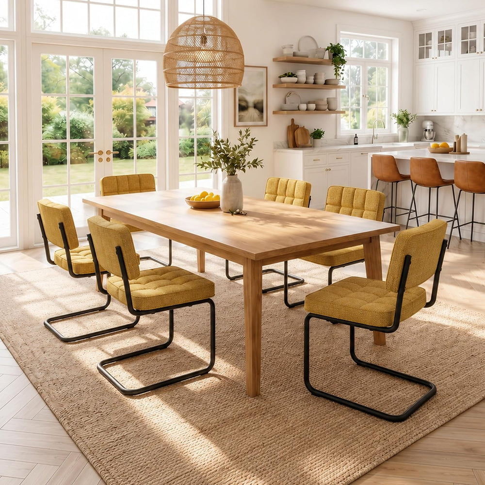 Mid-Century Modern Dining Chairs Set of 2 with Metal Legs, Yellow