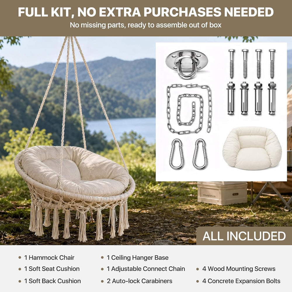 Athena Collection Hammock Chair with Hardware Kit & & Cozy Cushion, W...