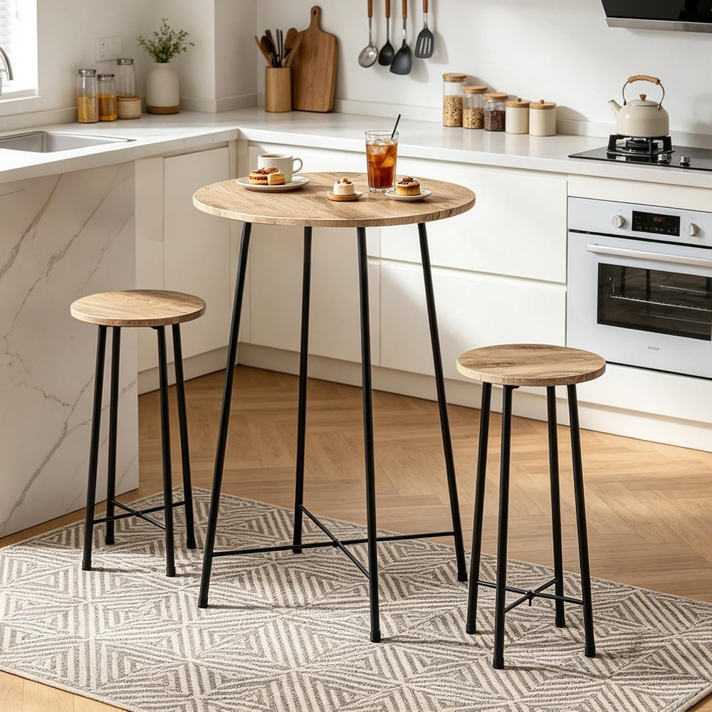 VECELO 3 Piece Pub Table and Chairs Sets Counter Height Bistro Bar Sets with ...