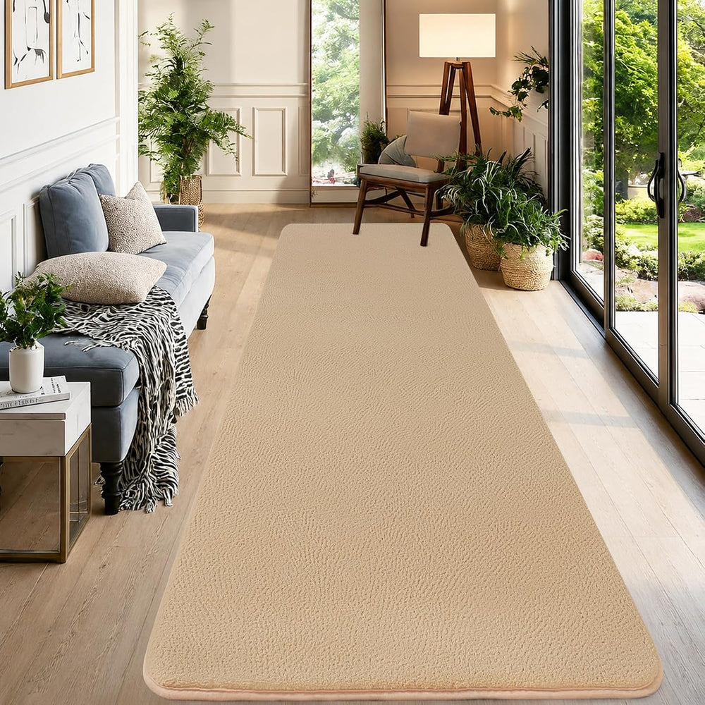 qulint Tan Hallway Rug 2x8, Modern Bedroom Runner Rug Non Slip Soft