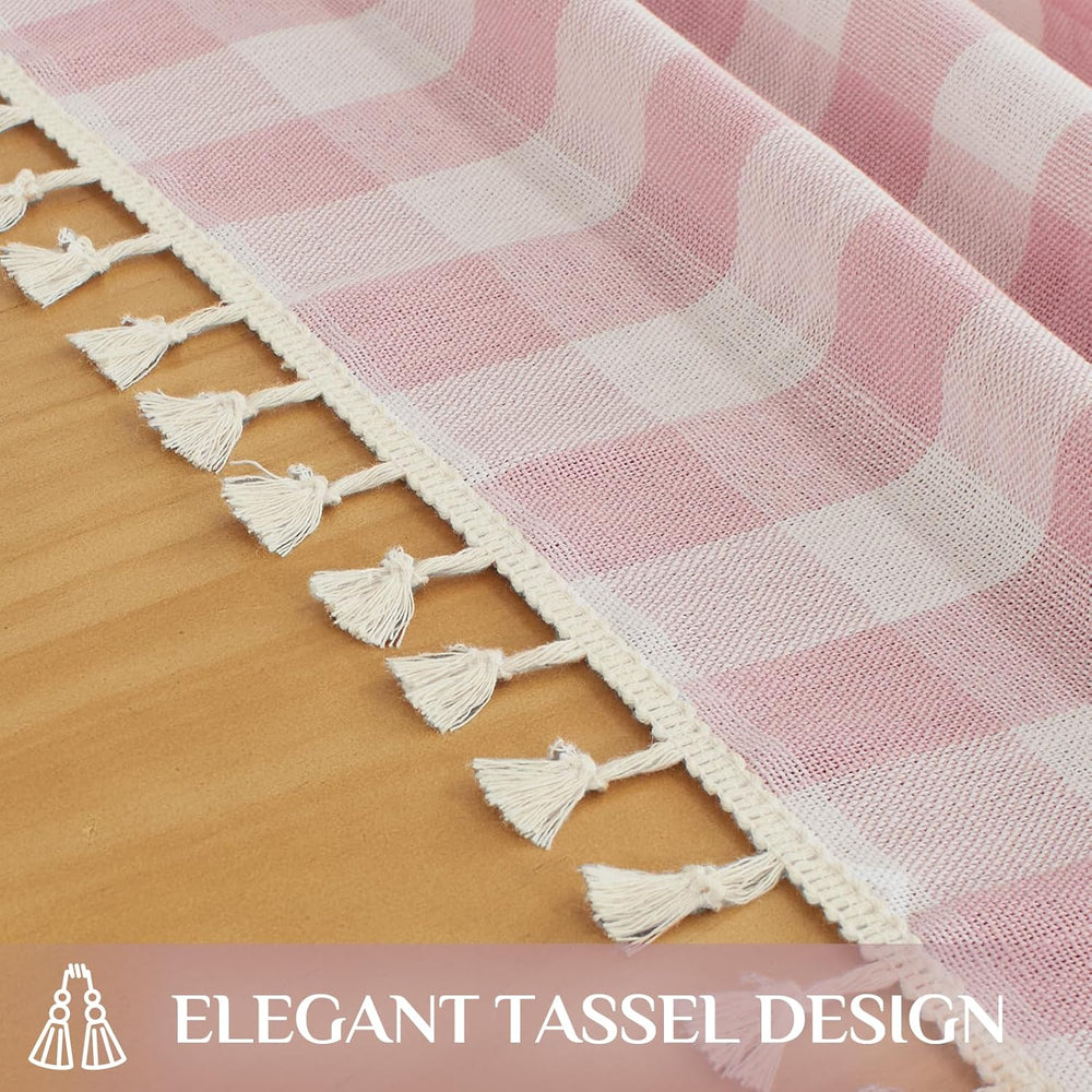 Softalker Gingham Rectangle Tablecloth with Tassel, Pink, 55" x 102"