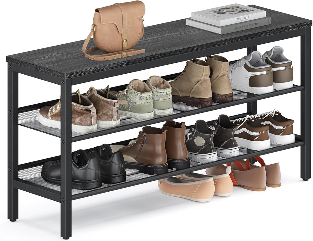 VASAGLE 3 Tier Shoe Rack Bench, One Piece Shelves, Shoe Storage Organizer wit...
