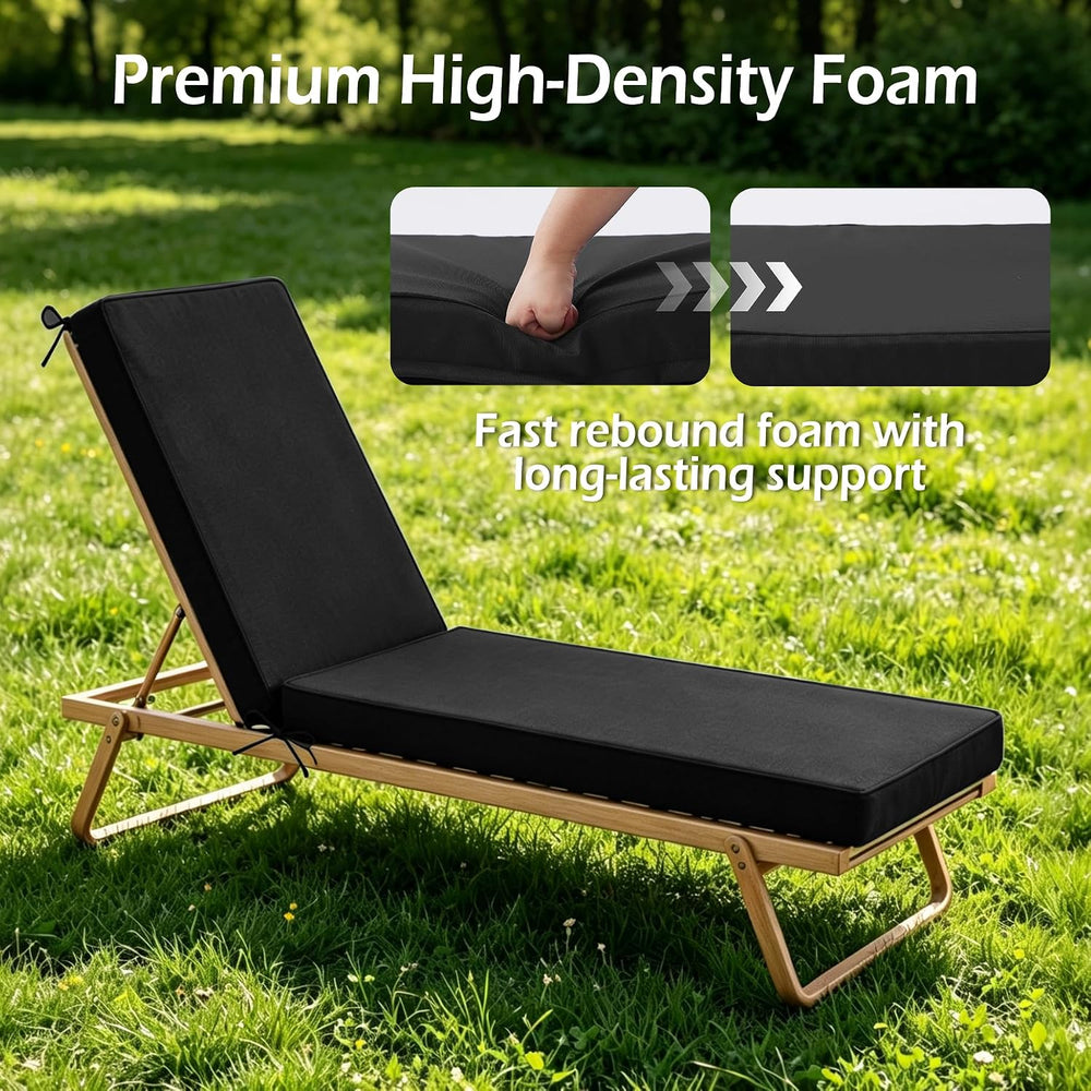 Chaise Lounge Cushions Outdoor, 72"x21"x3", Black