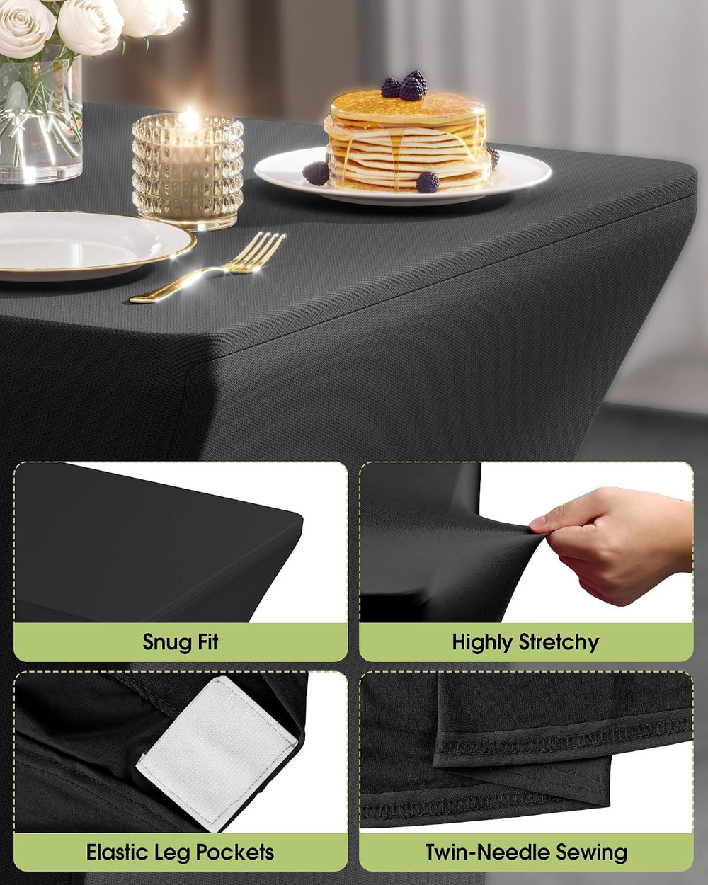 Pureegg Spandex Tablecloth 6ft - 6 Pack, Fitted and Stretch Table Cover for R...