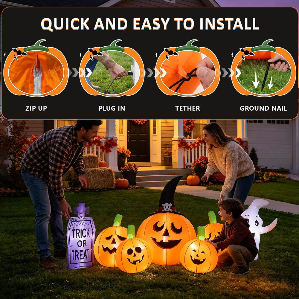 YU FENG 8FT Halloween Inflatable Ghost Pumpkin Graveyard Decoration, Blow Up ...
