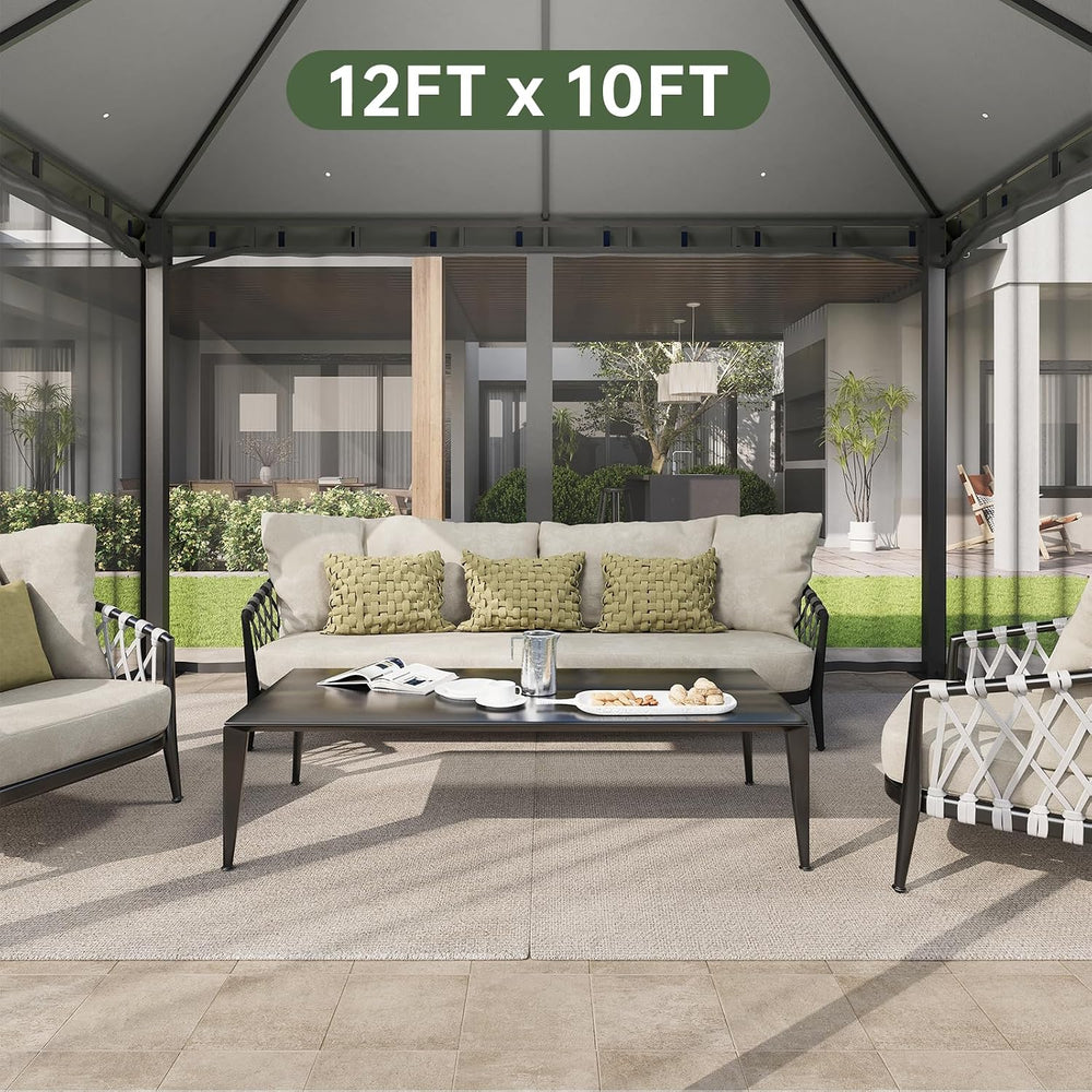 Aoxun 12x10 Outdoor Gazebo with Mosquito Netting & Double Roof, Gray