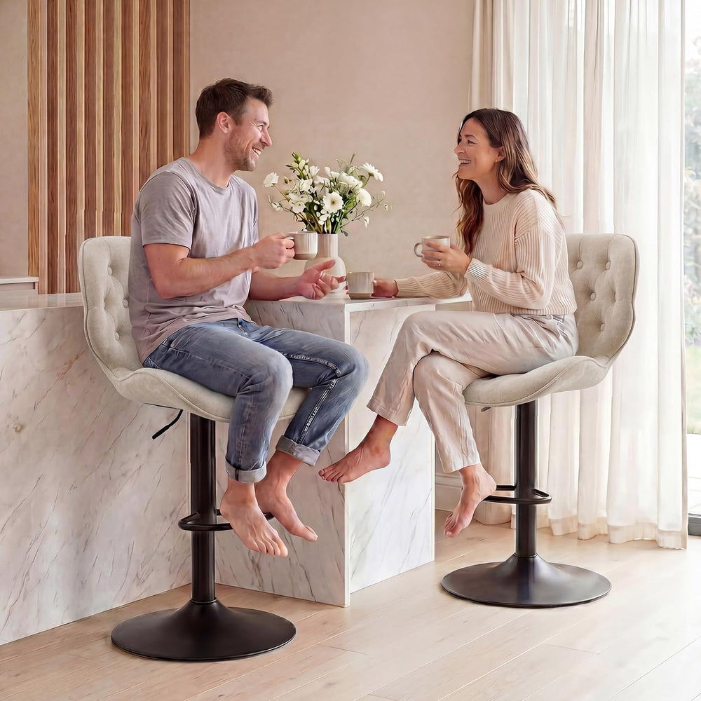 GRUSIGN Bar Stools Set of 2, Modern Swivel Adjustable Bar Chairs, Chenille Fa...