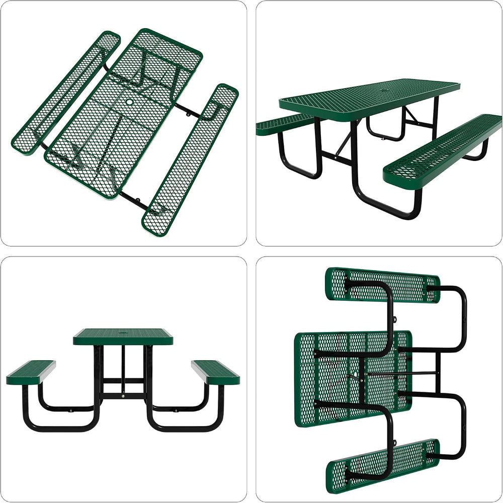 Picnic Tables for Outdoors,Commercial Metal Picnic Table Bench Set with Umbre...