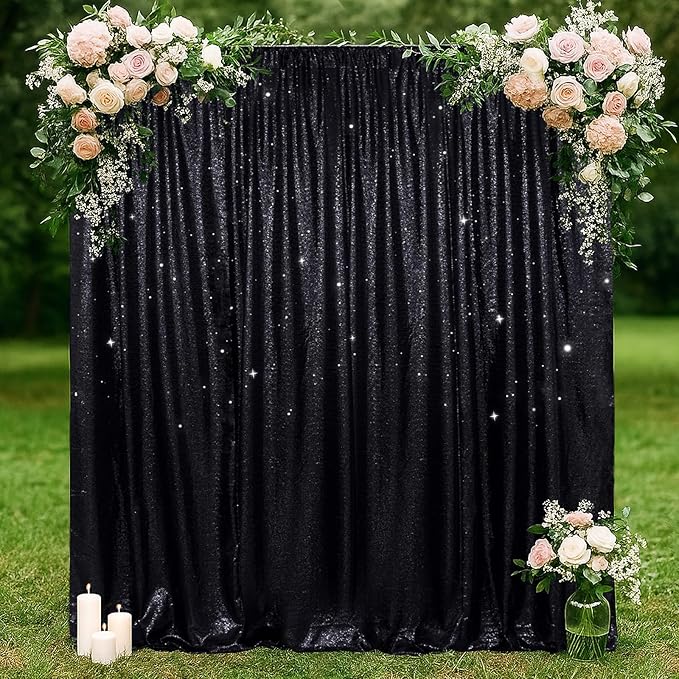 SquarePie Sequin Backdrop Curtain Less Transparent Sparkly Photo Booth Photog...