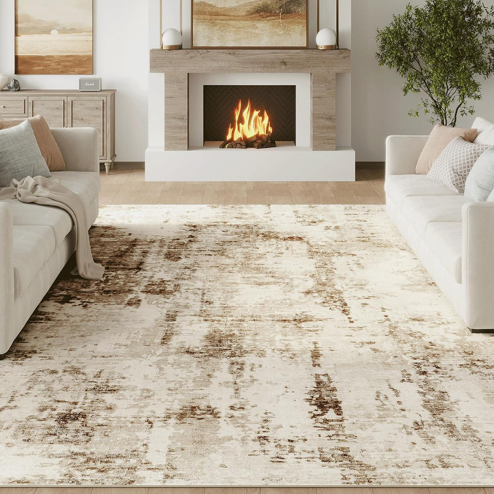 FMFUNCTEX 10x14 Washable Brown Beige Modern Abstract Living Room Area Rug