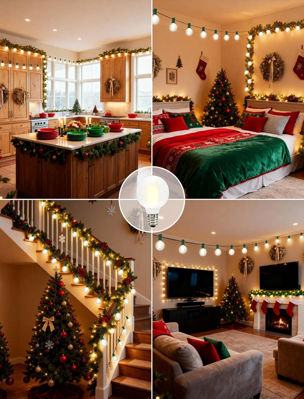 50FT G40 LED Christmas Lights with 27 LED Globe Frosted White Bulbs