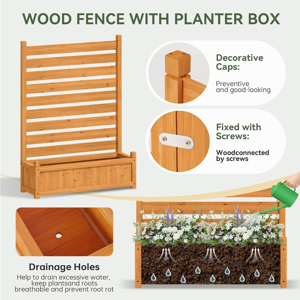 Aoxun Air Conditioner Fence, 3-Panel Wood Privacy Screen with Planter Box