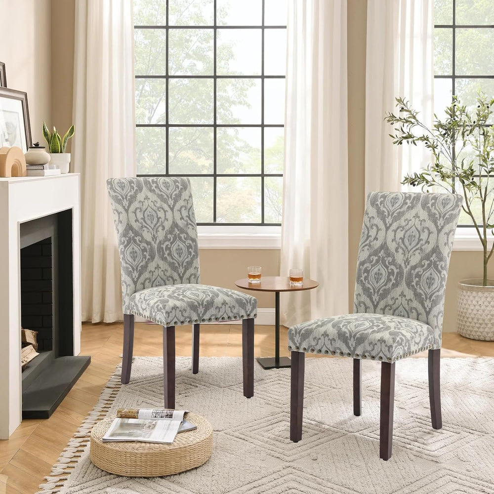 Parsons Dining Chairs Set of 2, Upholstered Nailhead Dining Room Kitchen Side...