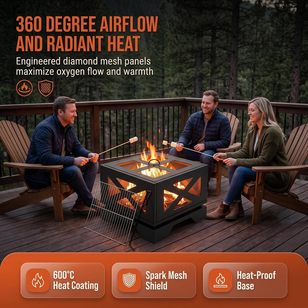 Kingson 20" Square Outdoor Fire Pit with X-Frame Mesh Design, Portable 2...