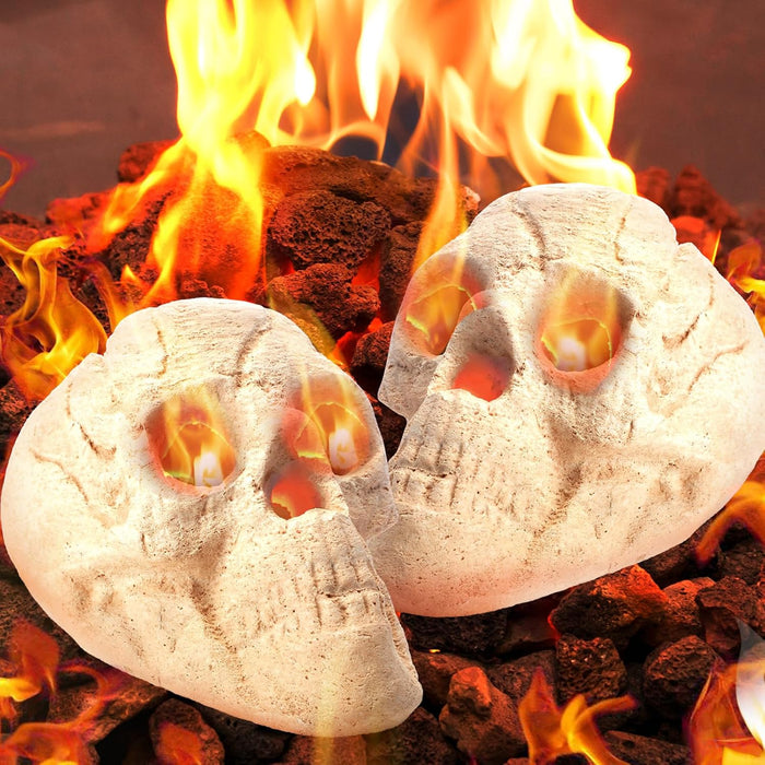 Colingmill 2 Pack Ceramic Fire Pit Skull 8.7 in for Halloween Decor, White
