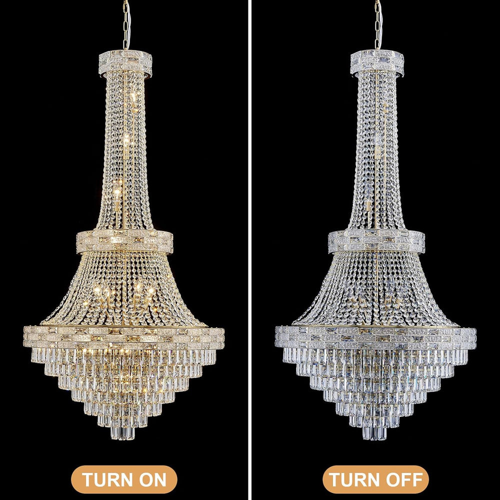Large Luxury Gold Crystal Chandeliers 25 Lights Modern Chandelier for High Ce...