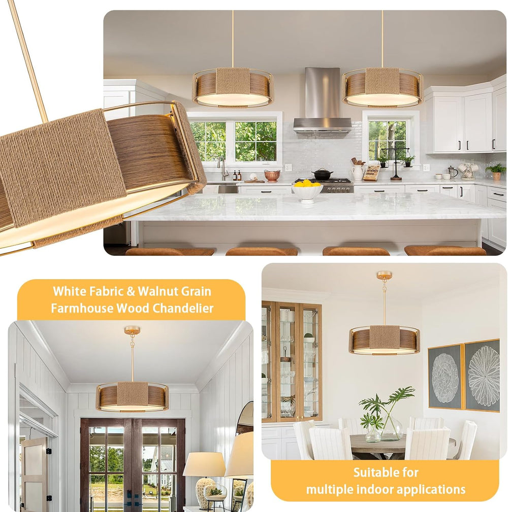 Modern Rattan Chandelier, 4-Light 2-Layer Shade Gold Chandelier Rustic 19.7&#...