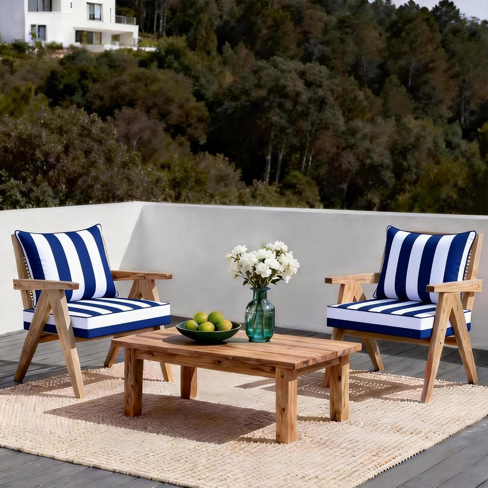 2 Set Outdoor Deep Seat Cushion,19x19,Blue White Striped