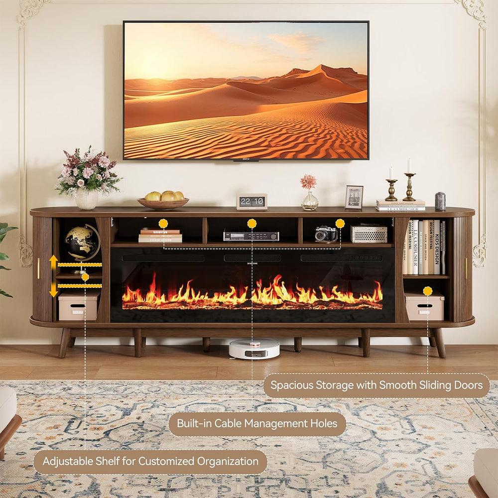 97" Fireplace TV Stand for 100" TV, Mid Century Modern Entertainmen...