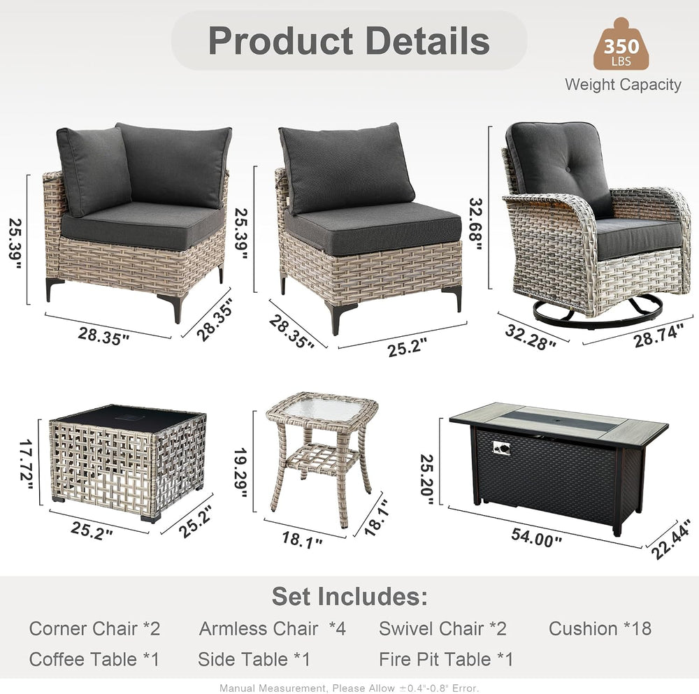HOOOWOOO Outdoor Patio Furniture Set with Fire Pit Table,11 Pieces Wicker Out...