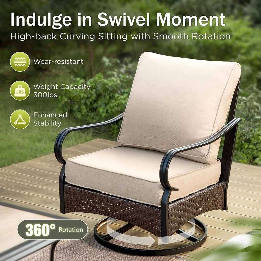PHI VILLA Metal Patio Furniture Set, 4 Pieces Outdoor Sectional, Beige