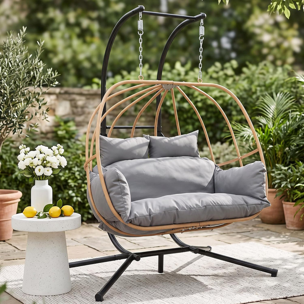 Double Egg Swing Chair Outdoor, 2 Person Egg Chair Outdoor with Cushions, Imi...