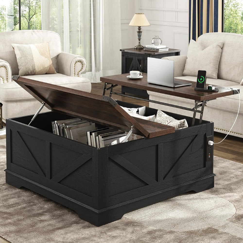 Hlivelood 40” Large Farmhouse Lift Top Coffee Table with Power Outlets and La...