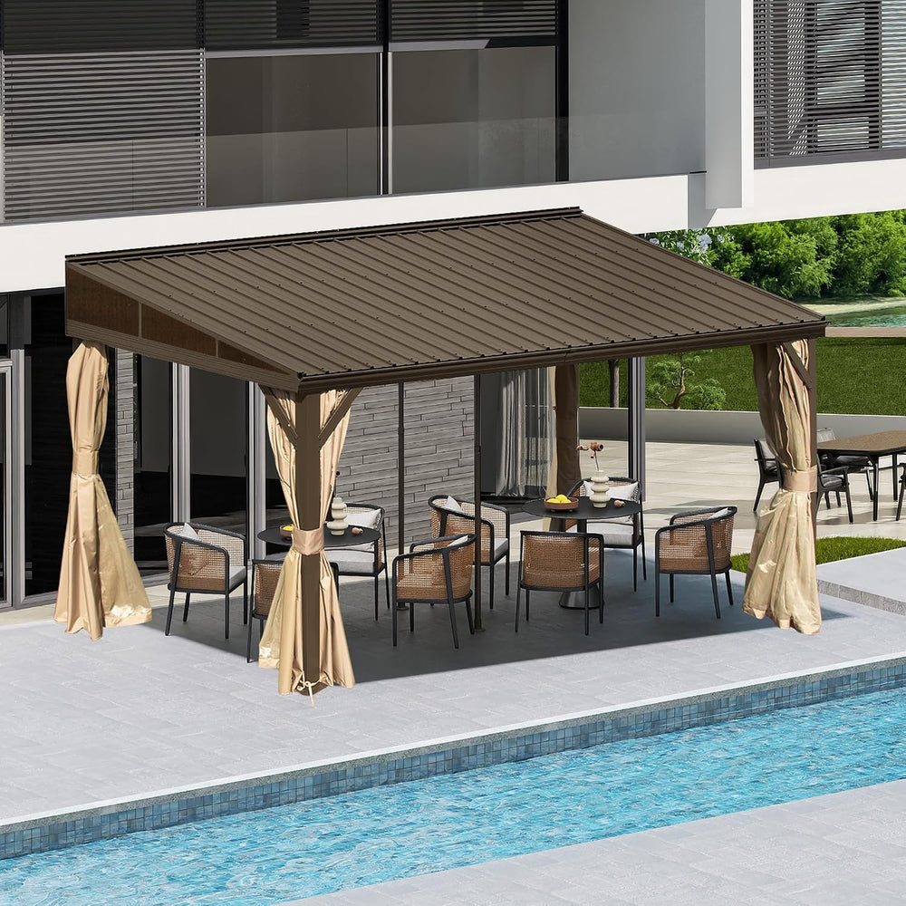 Domi 10x14FT Lean to Gazebo, Outdoor Hardtop Wall Mounted Heavy Duty Canopy w...