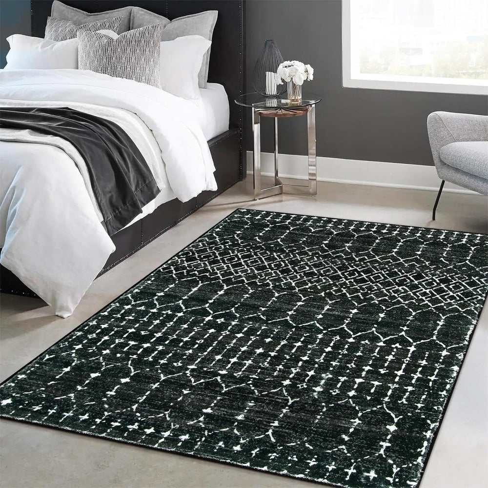 Lahome Moroccan Black Area Rug for Living Room 3x5 Non-Slip Washable Stain Re...