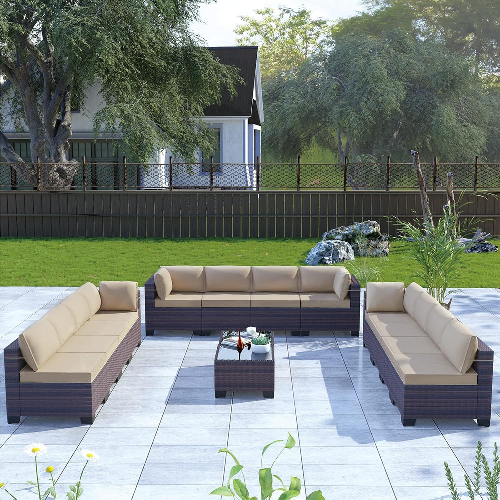 Kullavik 14 Piece Patio Furniture Set, Outdoor Wicker Sectional Sofa