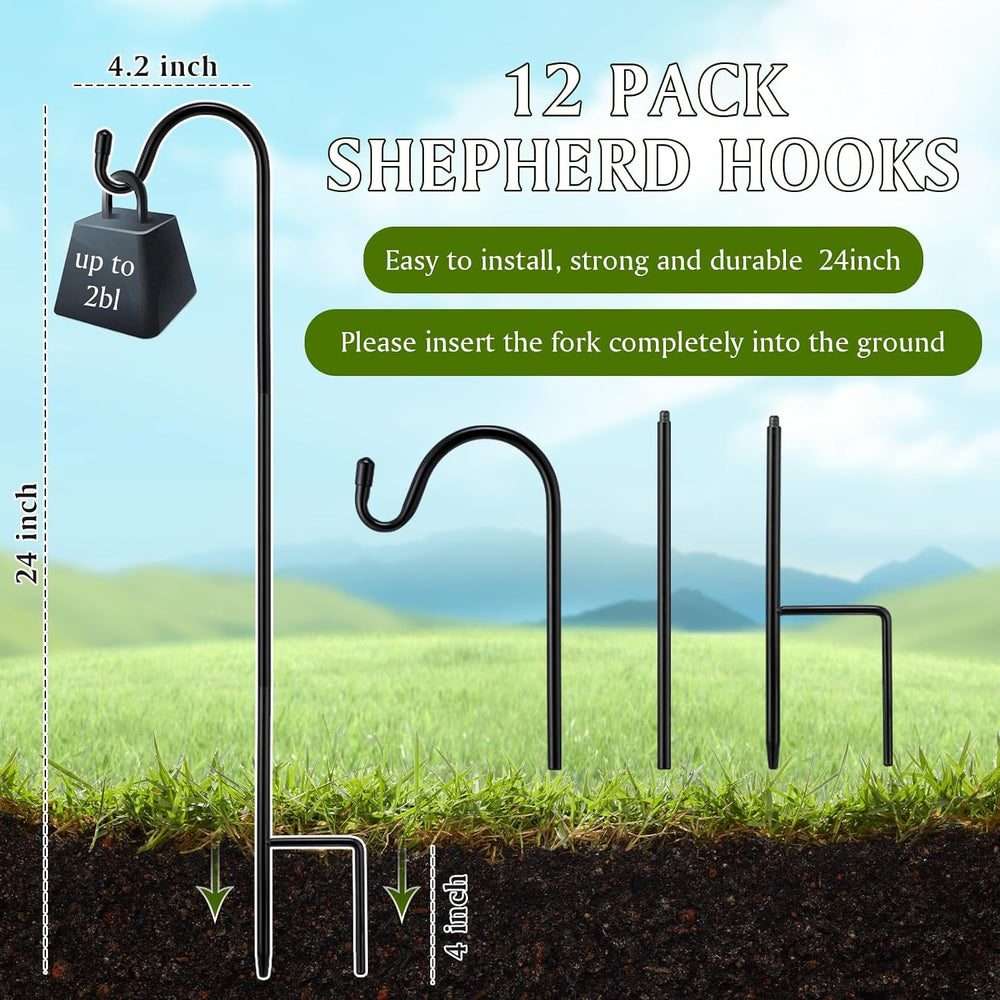 12 Pcs 24 Inch Shepherds Hook for Outdoor Adjustable Bird Feeder Pole