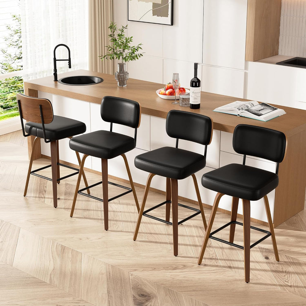 Swivel Bar Stools Set of 4, 26" Upholstered Faux Leather Counter Height ...