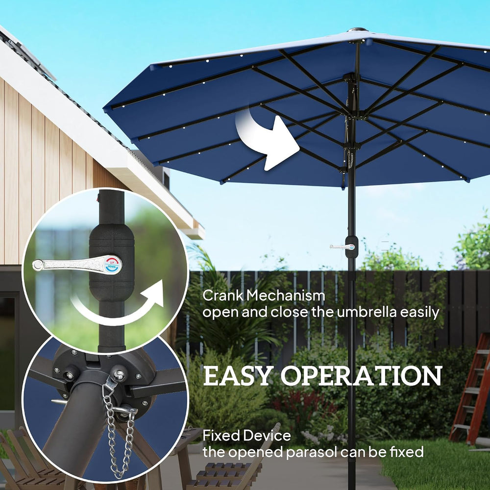 Outsunny 14.4ft Large Patio Umbrella with 36 Solar LED Lights